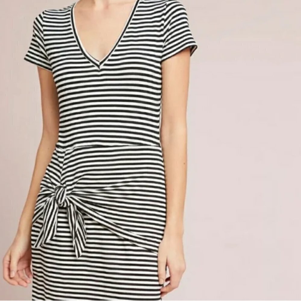 Anthropologie Dolan Left Coast Size Small Black and White Malta Tie Waist Dress - Picture 2 of 6